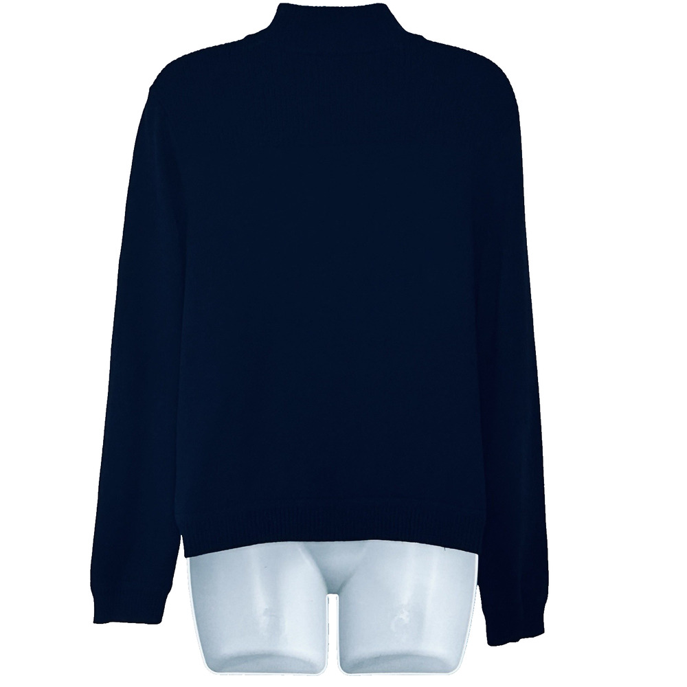 Preppy Nautical Navy Cardigan Sweater Gold Buttons PM Mock Neck Ribbed Jones NY - Picture 2 of 6